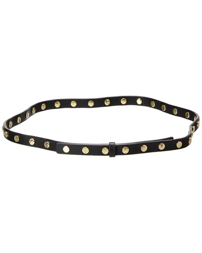 Tory Burch Logo Studded Skinny Leather Belt In Black