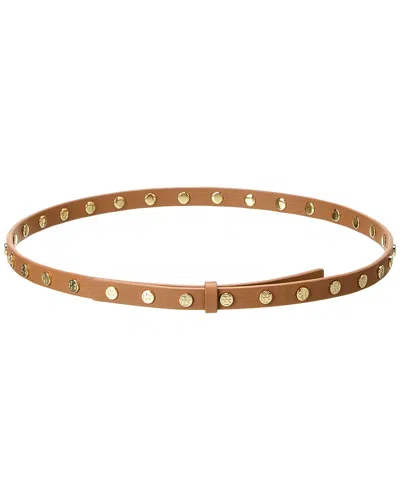 Tory Burch Logo Studded Skinny Leather Belt In Brown