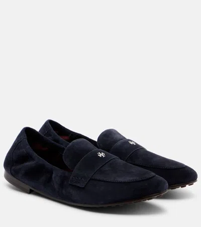 Tory Burch Logo Suede Loafers In Blue