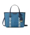 TORY BURCH LOGO-TAPE DENIM TOTE BAG