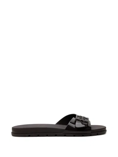 Tory Burch Logo-buckle Slides In Brown
