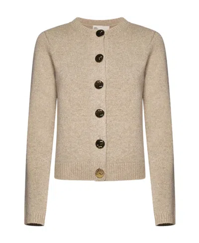 Tory Burch Logo-button Wool Cardigan In Brown
