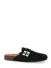 Tory Burch Mellow Black Slip-on Mule With Metallic Logo Buckle In Suede Woman In Red