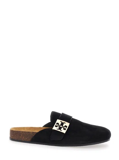 Tory Burch Logo-embellished Suede Mule In Black