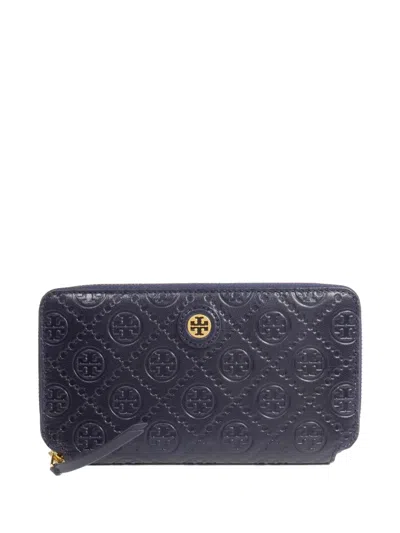 Pre-owned Tory Burch Logo-embossed Zip-around Wallet In Blue