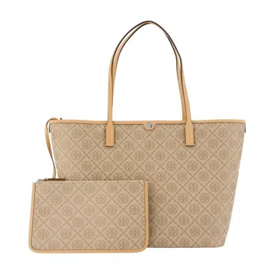 Tory Burch Logo-jacquard Calfskin Tote Bag  Beige