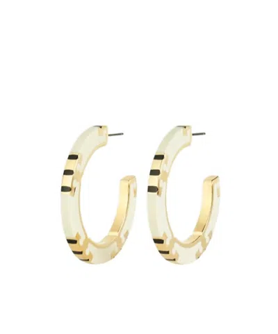 Tory Burch Logo-plaque Hoop Earrings In White