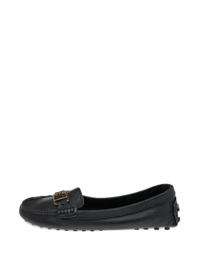 Pre-owned Tory Burch Logo-plaque Leather Loafers In Black