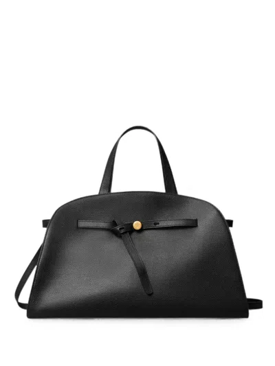 Tory Burch Logo-plaque Leather Tote Bag In Black