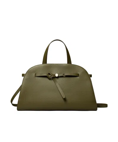 Tory Burch Logo-plaque Leather Tote Bag In Green