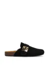 Tory Burch Mellow Black Slip-on Mule With Metallic Logo Buckle In Suede Woman In Black