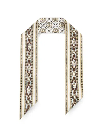 Tory Burch Logo-print Silk Scarf In Multi