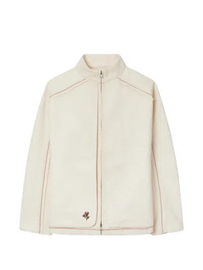 Tory Burch Logo-quilted Denim Jacket In Neutral