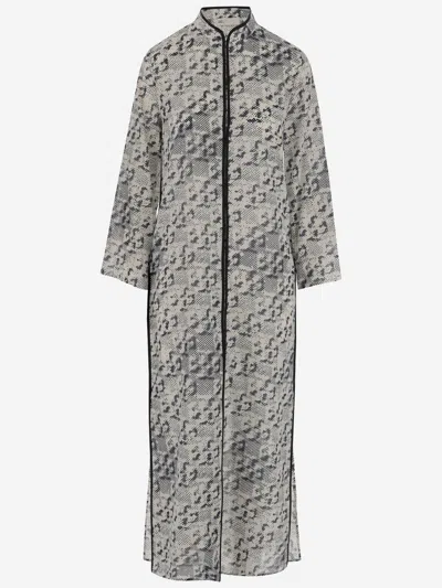 Tory Burch Grey Kaftan With Contrasting Trims And Eyelet Closure On The Front In Silk And Cotton Blend Woman In Gray