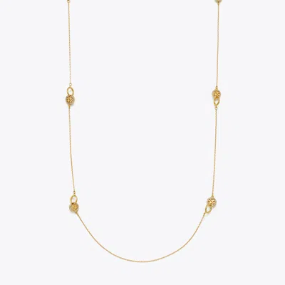 Tory Burch Long Icon Pavé Interlocking Necklace In Gold