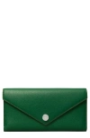 Tory Burch Long Pebble Leather Trifold Envelope Wallet In Green