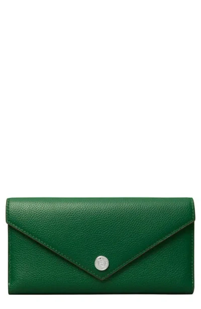 Tory Burch Long Pebble Leather Trifold Envelope Wallet In Green