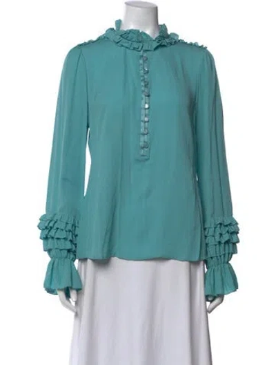 Pre-owned Tory Burch Long Sleeve Blouse In Blue