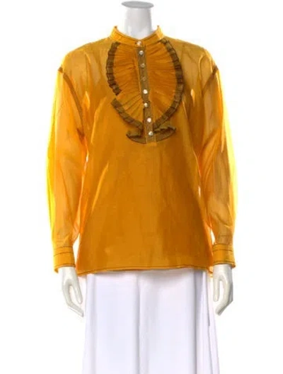 Pre-owned Tory Burch Long Sleeve Blouse W/ Tags In Yellow