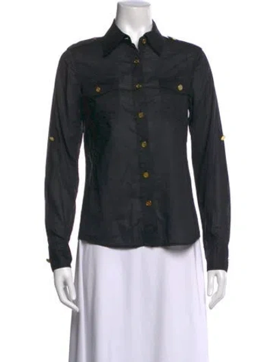 Pre-owned Tory Burch Long Sleeve Button-up Top In Black