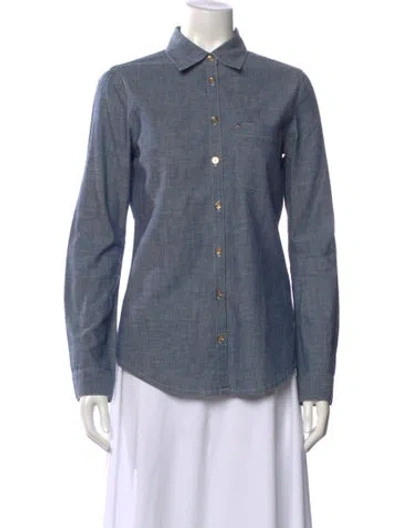 Pre-owned Tory Burch Long Sleeve Button-up Top In Blue