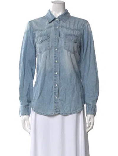 Pre-owned Tory Burch Long Sleeve Button-up Top In Blue