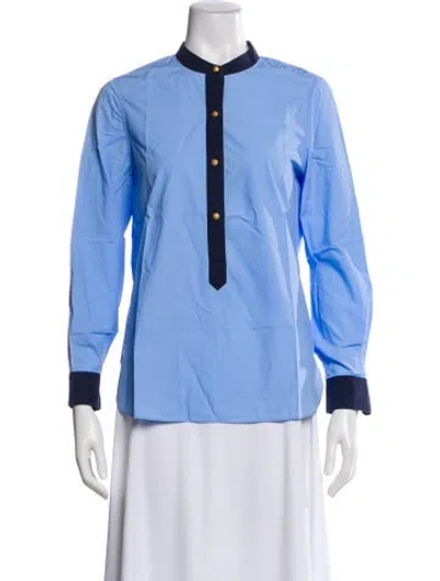Pre-owned Tory Burch Long Sleeve Button-up Top In Blue