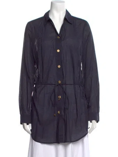 Pre-owned Tory Burch Long Sleeve Button-up Top In Blue