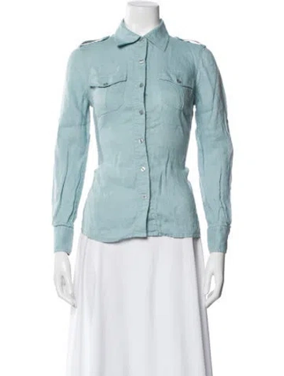 Pre-owned Tory Burch Long Sleeve Button-up Top In Blue