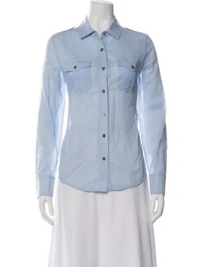 Pre-owned Tory Burch Long Sleeve Button-up Top In Blue