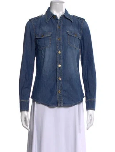 Pre-owned Tory Burch Long Sleeve Button-up Top In Blue