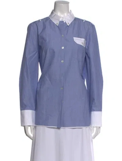Pre-owned Tory Burch Long Sleeve Button-up Top In Blue