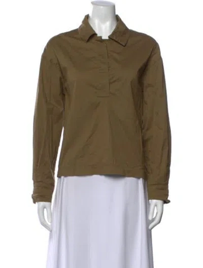 Pre-owned Tory Burch Long Sleeve Button-up Top In Green