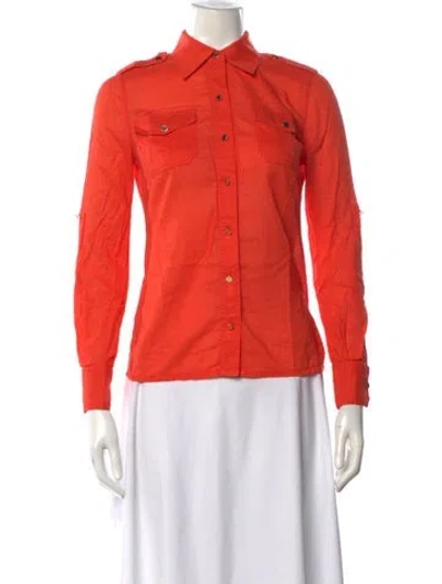 Pre-owned Tory Burch Long Sleeve Button-up Top In Orange