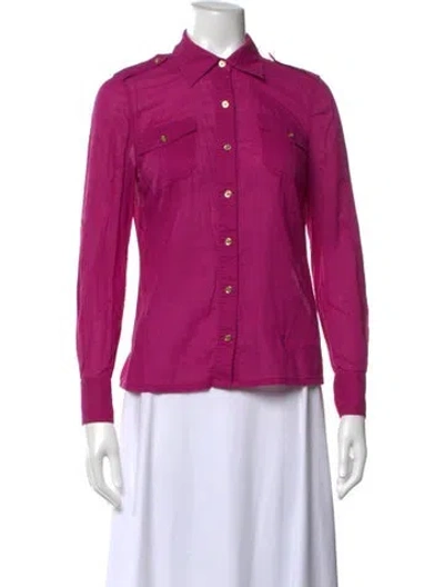 Pre-owned Tory Burch Long Sleeve Button-up Top In Pink