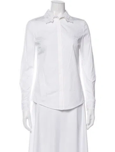 Pre-owned Tory Burch Long Sleeve Button-up Top In White