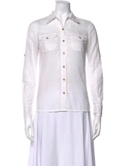 Pre-owned Tory Burch Long Sleeve Button-up Top In White