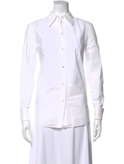 Pre-owned Tory Burch Long Sleeve Button-up Top In White