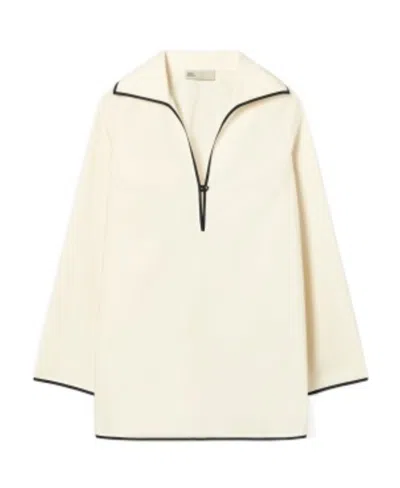 Tory Burch Long-sleeve Cotton Tunic In French Cream