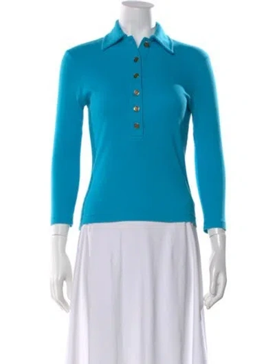 Pre-owned Tory Burch Long Sleeve Polo In Blue