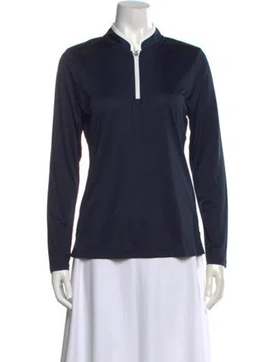Pre-owned Tory Burch Long Sleeve Polo In Blue