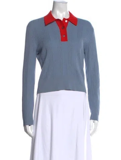 Pre-owned Tory Burch Long Sleeve Polo In Blue