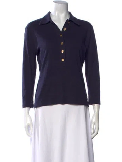 Pre-owned Tory Burch Long Sleeve Polo In Blue