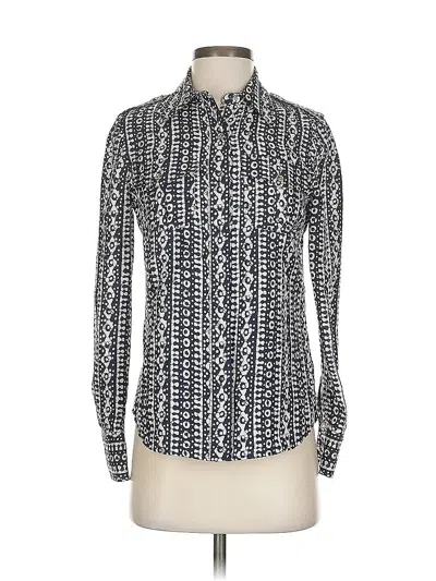 Pre-owned Tory Burch Long Sleeve Silk Top Blue Print Pattern Collared Neckline Tops
