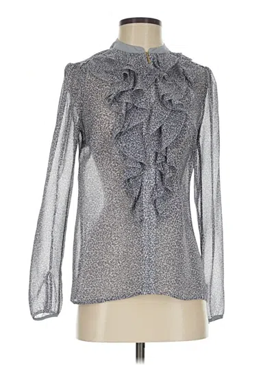 Pre-owned Tory Burch Long Sleeve Silk Top Gray Ruffles Neckline Tops