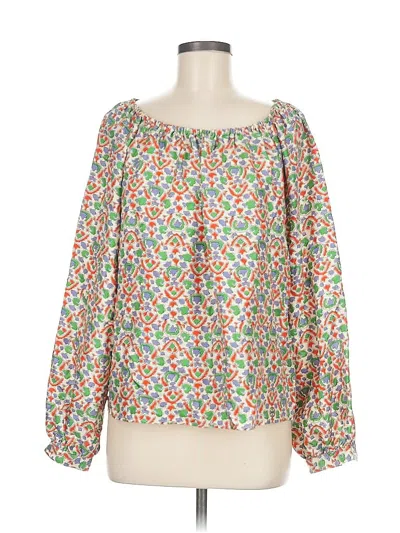 Pre-owned Tory Burch Long Sleeve Silk Top Green Square Neckline Tops