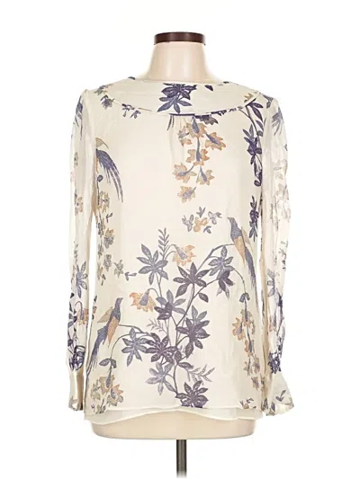 Pre-owned Tory Burch Long Sleeve Silk Top Ivory Mock Neckline Tops In White
