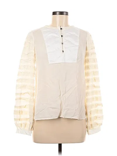 Pre-owned Tory Burch Long Sleeve Silk Top Ivory Square Neckline Tops In White