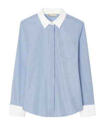Tory Burch Long Sleeve Striped Shirt In Blue