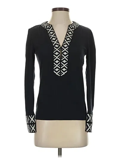 Pre-owned Tory Burch Long Sleeve Top Black Plunge Neckline Tops